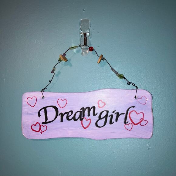 Dream girl hanging sign with hearts Y2K decor girly romantic coquette boho indie - Picture 1 of 5